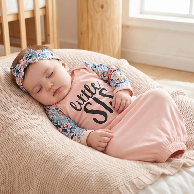 AMAWMW Newborn Baby Girl Little Sister Sleeper Gown Stripe Long Sleeve - Image 2