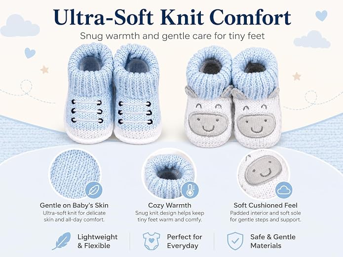 2 Pairs Baby Booties Newborn First Walkers Cozy Shoes Warm Knit Soft Booties - Image 4