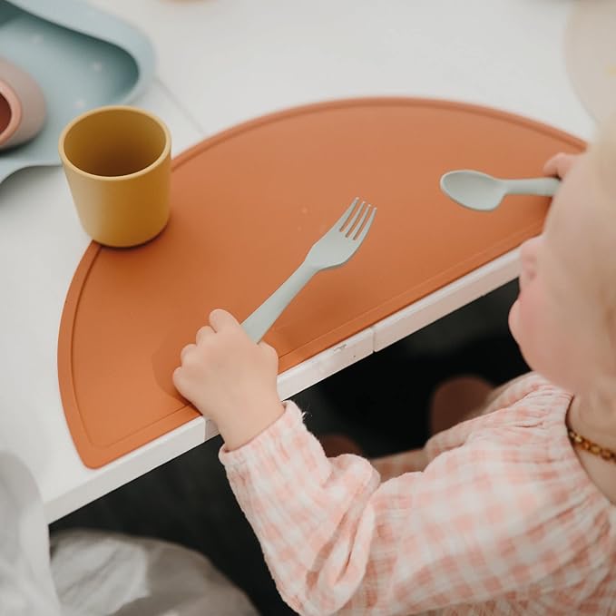 mushie Flatware Fork and Spoon Set for Toddlers | Made in Denmark (Sage)