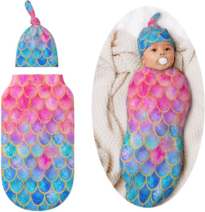 Mermaid Swaddle Blankets Soft Receiving Blanket Baby Swaddle Wrap by Figtihw