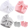 Newborn Baby Hats and Mittens Set Infant Bow Beanie Cap Toddler Gloves Newborn by AQOKKA