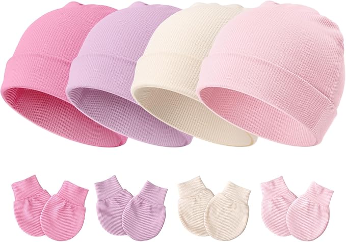 BQUBO Baby Hats and Mittens Infant Cotton Beanie Gloves No Scratch Set Newborn by DRESHOW