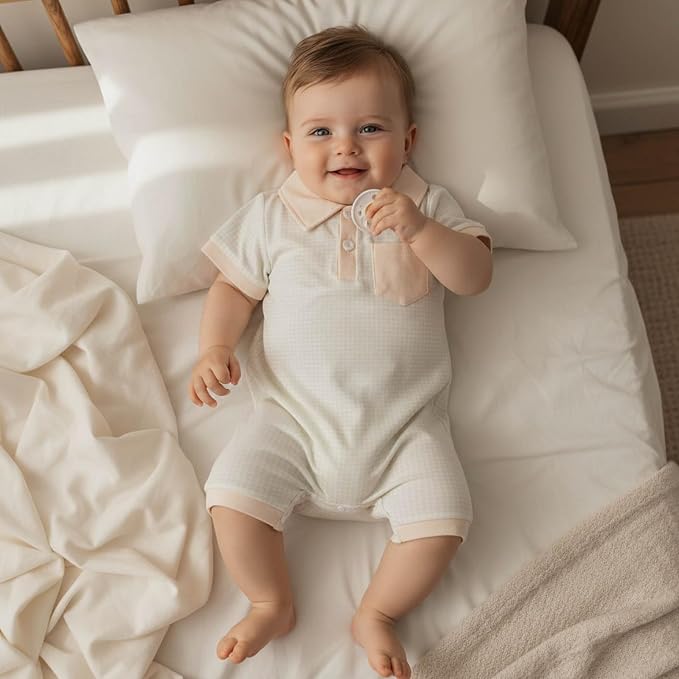 FOCUSNORM Newborn Baby Boy Summer Clothes Short Sleeve Lapel Jumpsuit Collar - Image 2