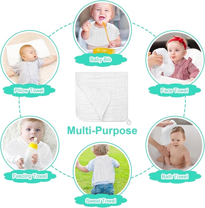 Accmor 6 Pack Muslin Burp Cloths 100% Cotton 20''x10'' Large Extra Soft and - Image 6