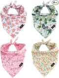 Small Summer Spring Dog Bandanas-4PCS Pink Green Orange Floral Scarf by Gofshy