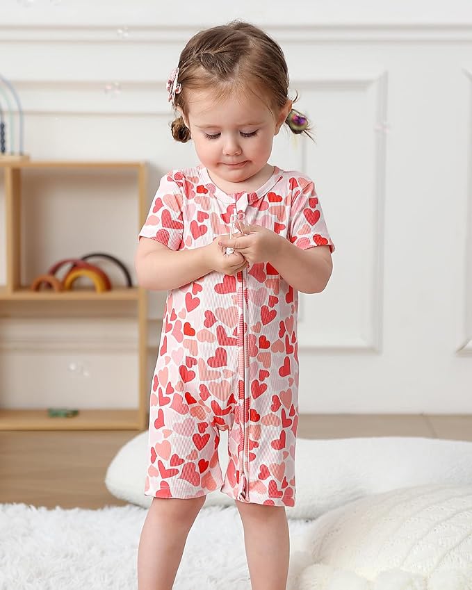 Bafeicao Baby Girl 2 Pack Bamboo Viscose Sleeper Romper | Short Sleeve - Image 2