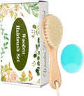Wooden Soft Goat Bristles Brush with Baby Silicone Hair Scrubber Cradle Cap Brush for Newborns, Toddlers, Infant, Baby Hair Care Kit (Green)