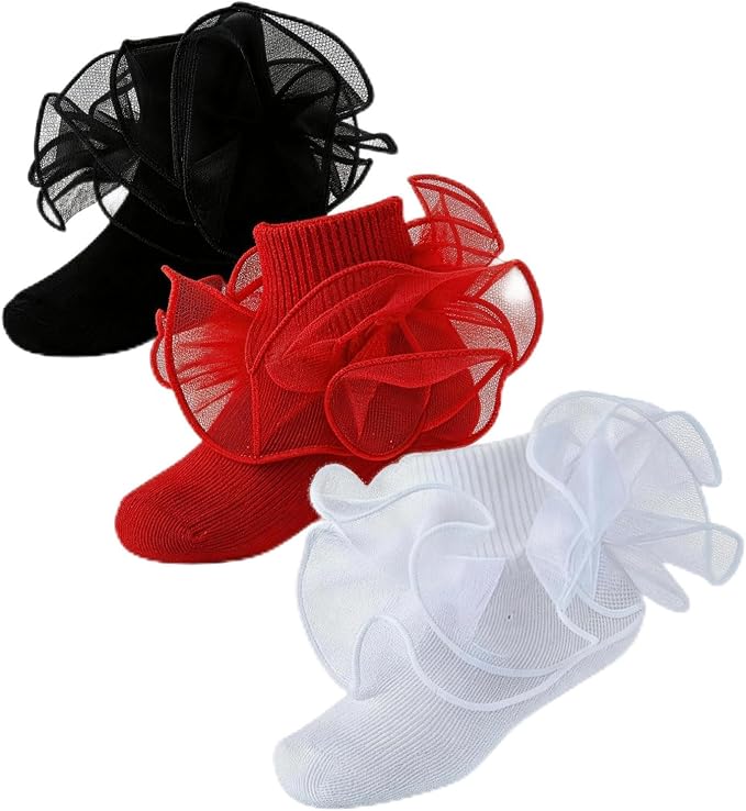 Baby Girl Ruffle Socks Cute Infant Lace Frilly Fancy Dress Socks by MKYSZLTSOCKS-EnjoyComfort