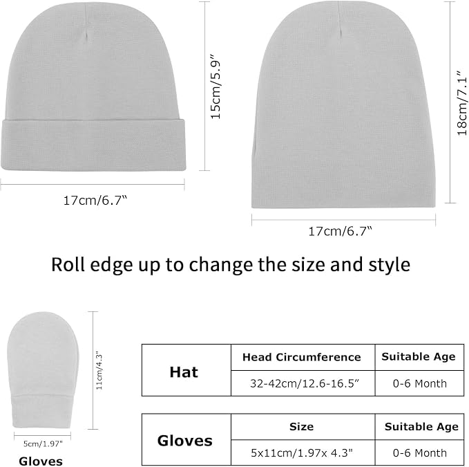 BQUBO Baby Hats and Mittens Infant Cotton Beanie Gloves No Scratch Set Newborn - Image 4