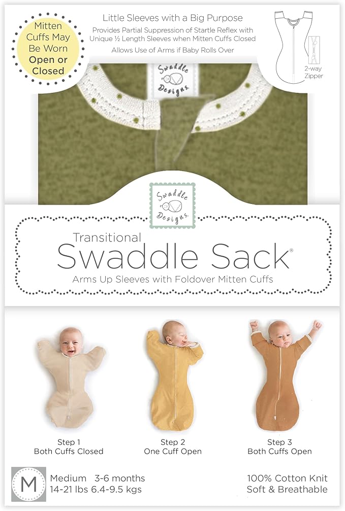 SwaddleDesigns Transitional Swaddle Sack, Arms Up Half-Length Sleeve & Mitten - Image 8