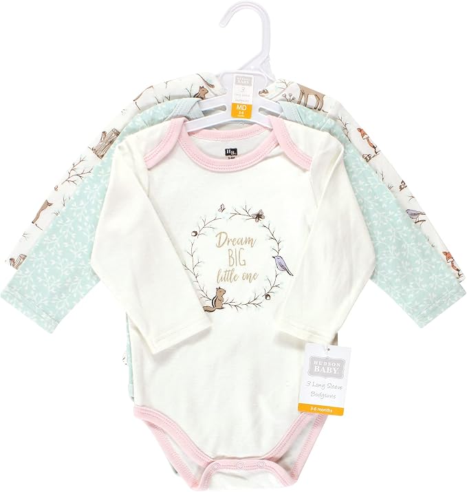 Hudson Baby Baby Girls' Cotton Long-sleeve Bodysuits 3-pack - Image 2