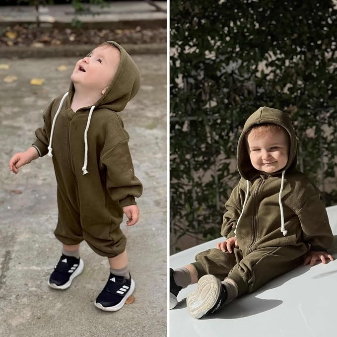 Unutiylo Unisex Baby Boys Girls Long Sleeve Infant Baby Zipper Hooded Jumpsuits - Image 2