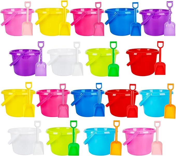 18 Sets Sand Buckets and Shovels for Kids 7.5 Inch Plastic Beach Water Pails Sand Toys for Boys and Girls Colorful Pool Castle Play Buckets Fun Great Summer Party Favors Bulk, 9 Colors