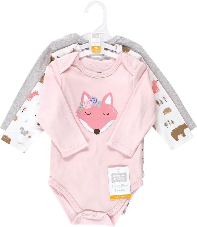 Hudson Baby Baby Girls' Cotton Long-sleeve Bodysuits 3-pack - Image 2
