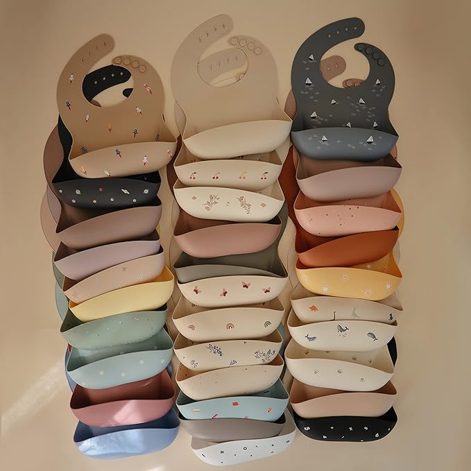 mushie Silicone Baby Bib | Adjustable Fit Waterproof Bibs (Blush)