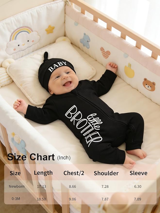 Babymine 100% Cotton 2-Way Zipper Little Brother Newborn Outfit 0-3 Months | - Image 7