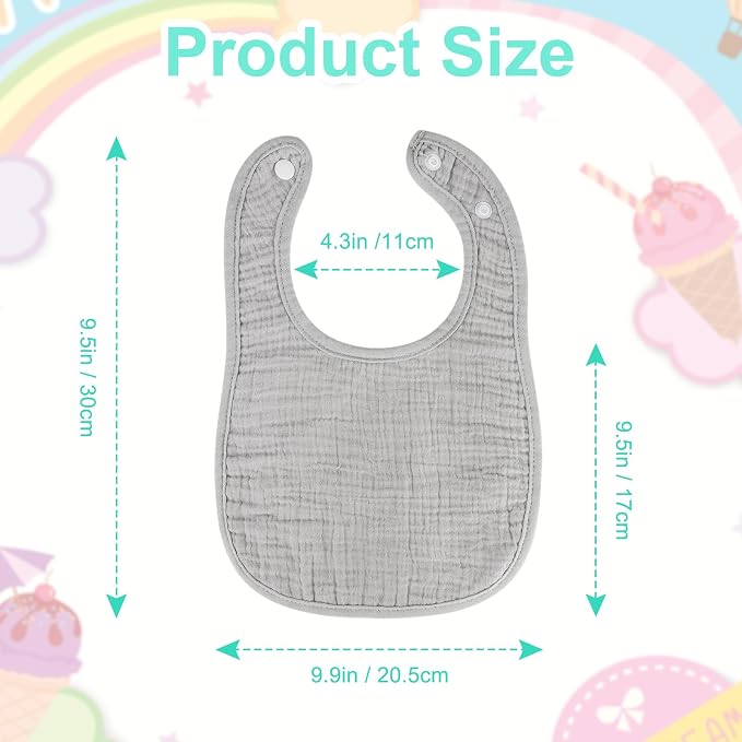 Accmor 6 Pack Muslin Baby Bibs for Boys Girls, Soft Cotton Baby Drool Bibs - Image 3