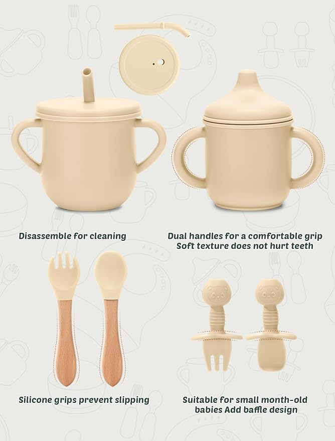 Silicone Baby Feeding Set 9 Pcs, Spill-Proof Suction Plate, Silicone spoon&forks - Image 7