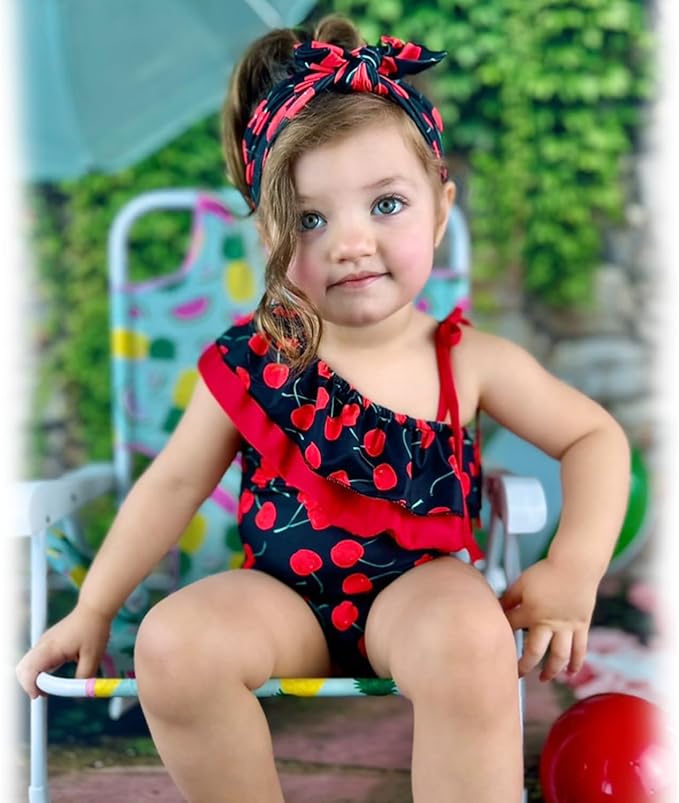 Toddler Baby Girls Ruffles Bikini One Piece Swimsuits Floral Off Shoulder Swimwear Beach Bathing Suit
