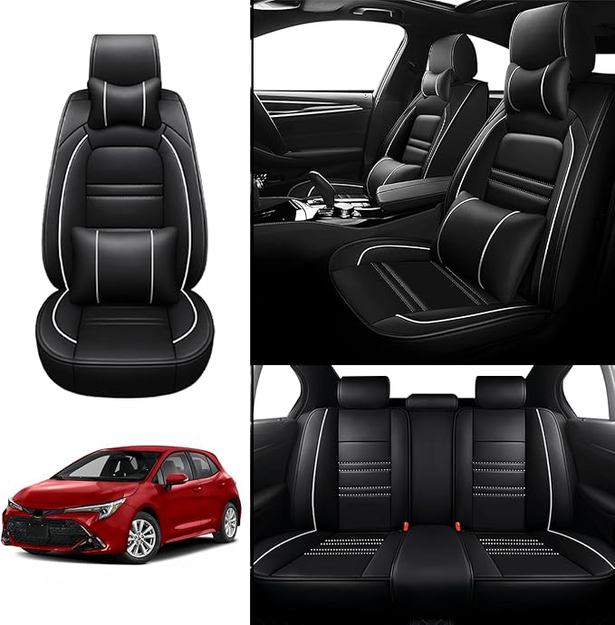 Car Seat Covers for Toyota Corolla 1997-2025 | 5-Seats Seat Covers, Waterproof Seat Protectors, Automotive Seat Covers (Full Set with Pillow,Black&White Line)
