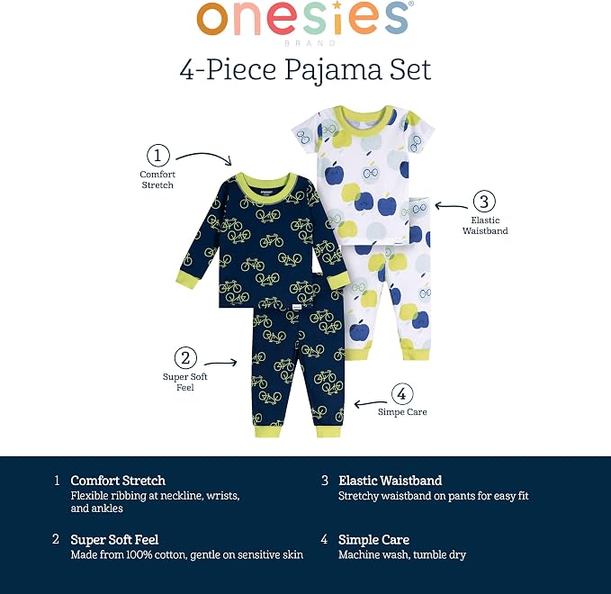 Onesies Brand Baby Boys Snug Fit 4 Piece Pajama Set - Image 6