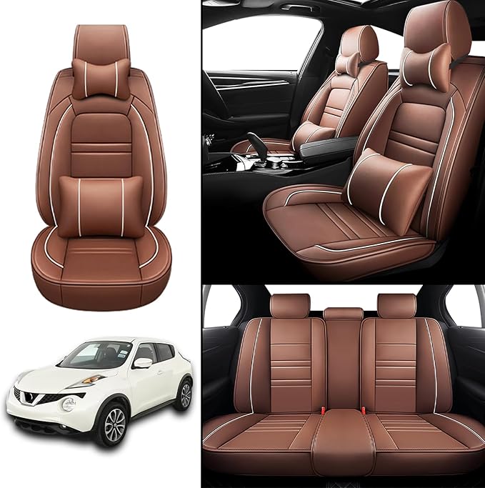 Car Seat Covers for Nissan Car Juke 2011-2017 | 5-Seats Seat Covers, Waterproof Seat Protectors, Automotive Seat Covers (Full Set with Pillow,Coffee)