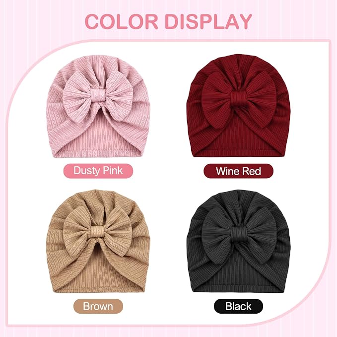 Cinaci 4 Pieces Baby Girls Turban Hats - Image 4