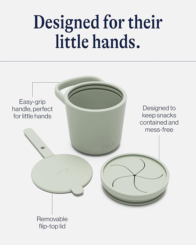 Lalo Snack Cup - Mess-Free Silicone Snack Cups for Toddlers & Babies with Detachable Lid, BPA-Free Baby Snack Containers, Fits Most Stroller & Car Seat Cup Holders, Dishwasher Safe, Sage