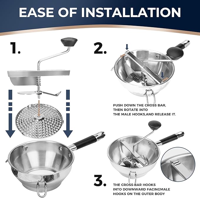 Food Mill Stainless Steel With 3 Grinding Discs and Complete Canning Supplies Starter Kit of 8-Includes Tongs, Jar Lifter, Wrench, Lid Lifter, measurer,Funnel,Labels,Multifunctional Spoon(GJ-OG-GR)