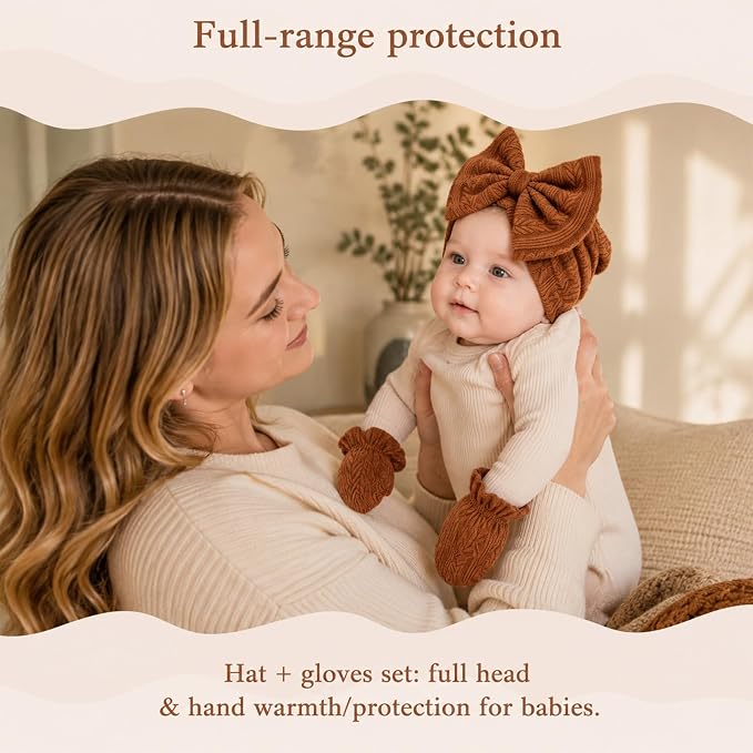8 Sets Newborn Baby Girl Bow Hats and Mittens Turban Beanies 0-3M | Cotton - Image 7