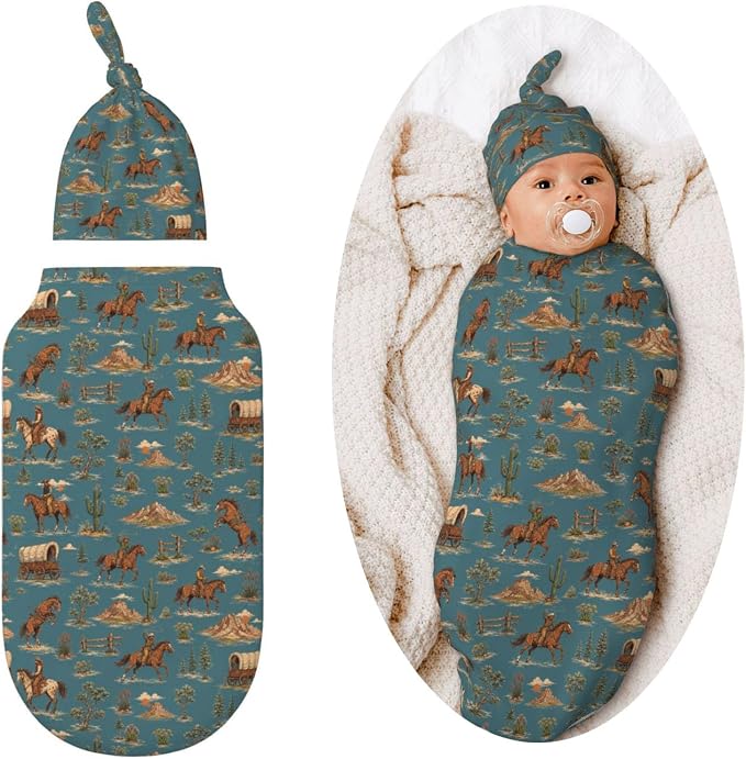 Western Horse Swaddle Blankets Soft Receiving Blanket Baby Swaddle Wrap by Figtihw