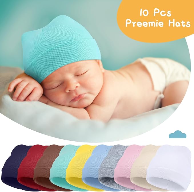 10 Pcs Preemie Hats Cotton Preemie Caps Bows Turban Premature Baby Boys Girls - Image 3