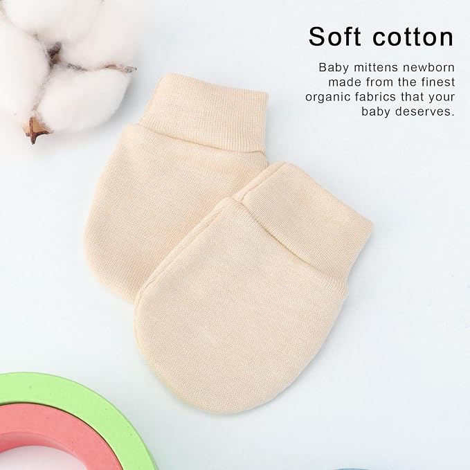 AQOKKA Newborn Baby Mittens No Scratch Cotton Elastic Wrist Gloves Infant - Image 5