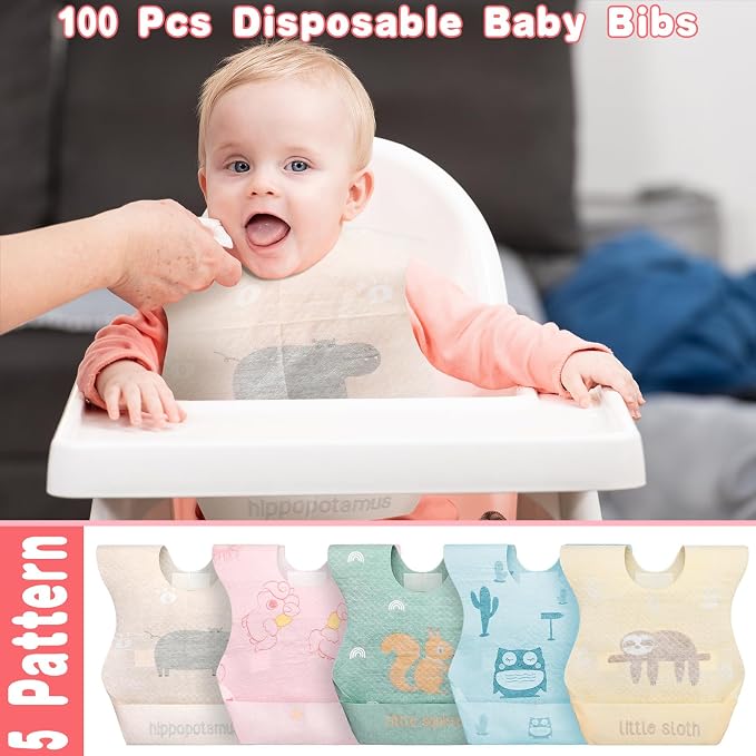 Shinymoon 100 Pcs Disposable Baby Bibs Individual Wrapped Travel Bibs - Image 6