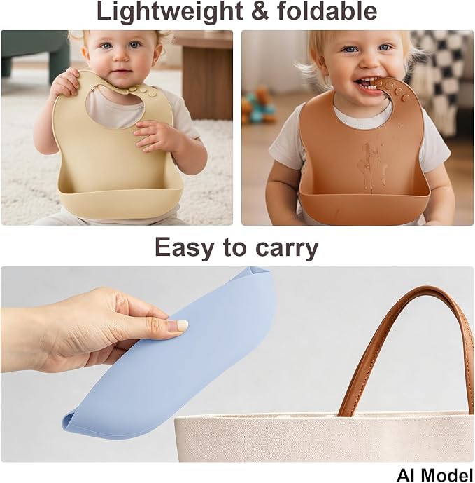 Set of 3 Silicone Bibs for Babies Toddler, Soft Adjustable Bibs for Baby Girl - Image 10
