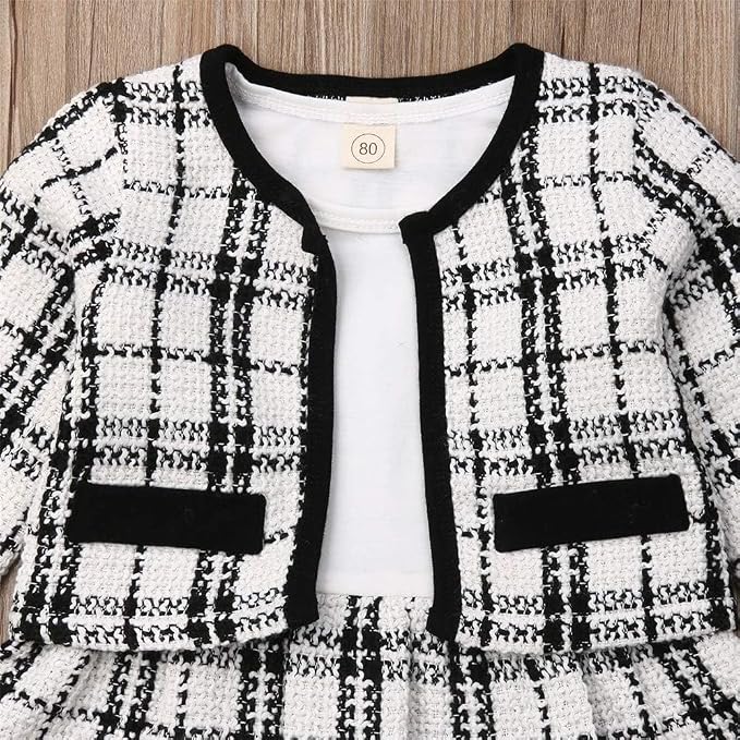 Toddler Kids Baby Girls Plaid Skirt Set Cardigan Jacket Coat + Tutu Dress Set - Image 6