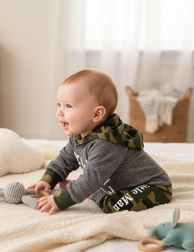 Fommy Newborn Baby Boy Clothes Plaid Letter Print Long Sleeve Hoodies + Long - Image 4