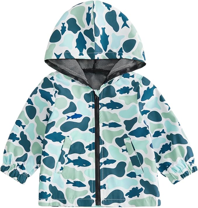 Toddler Baby Boy Lightweight Hooded Jacket Excavator Coat Outwear | Truck Print by Rourufy
