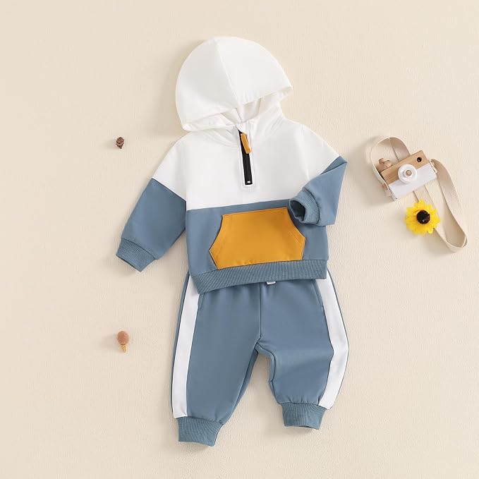 Infant Baby Boy Fall Winter Clothes Outfit Hooded Long Sweatshirt Pant Set - Image 2