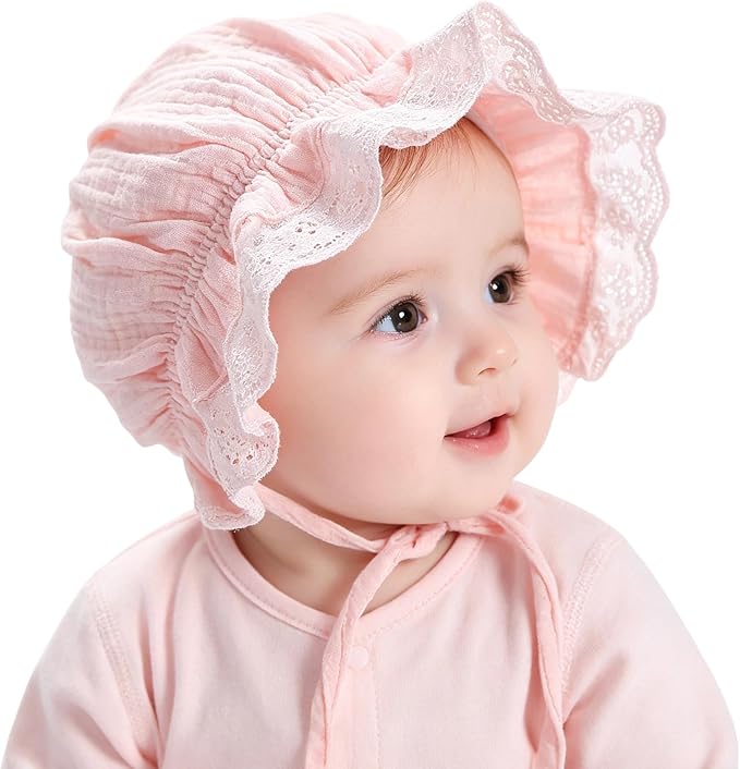 Baby-Girl Soft Breathable-Bonnet Newborn-Infant-Eyelet-Beanie Lace-Sun-Hat | by HinyBoeh