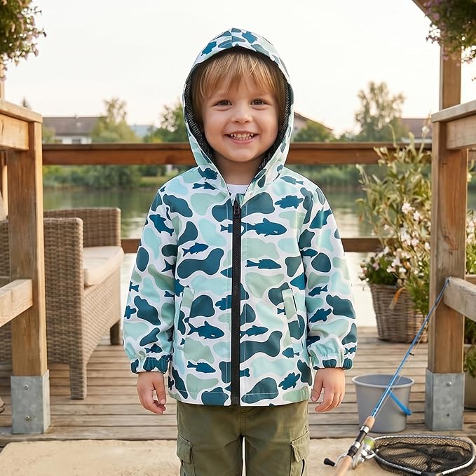 Toddler Baby Boy Lightweight Hooded Jacket Excavator Coat Outwear | Truck Print - Image 3