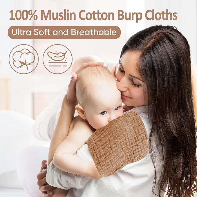 MIGIOL Muslin Burp Cloths 100% Cotton Pack of 12. Soft, Gentle & Absorbent Baby - Image 4