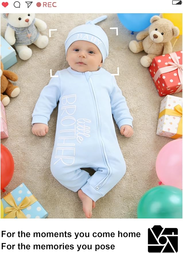 Babymine 100% Cotton 2-Way Zipper Little Brother Newborn Outfit 0-3 Months | - Image 5