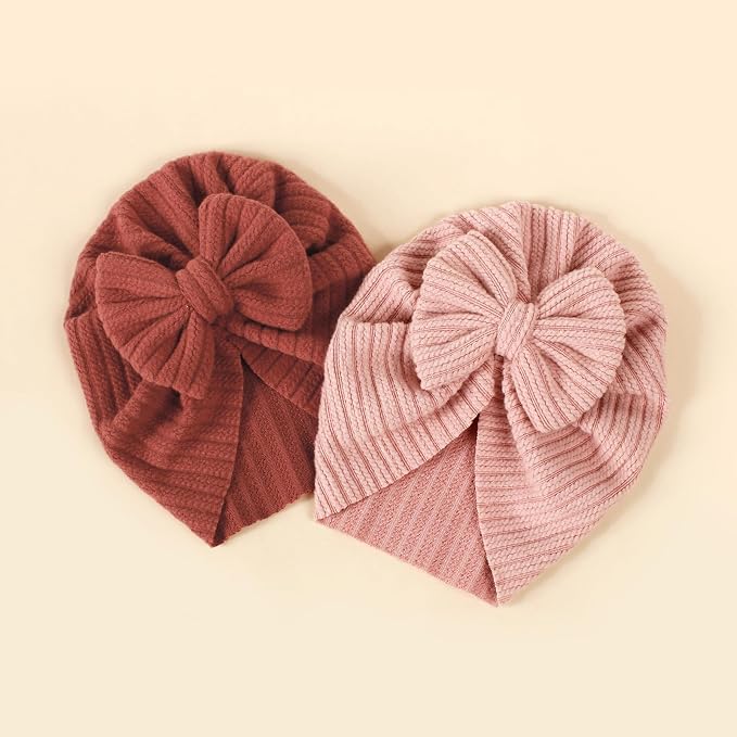 Baby Girls Hair Bow Turban Hat 6PCS Set, Top Bowknot Head Wrap Beanie India Caps - Image 4