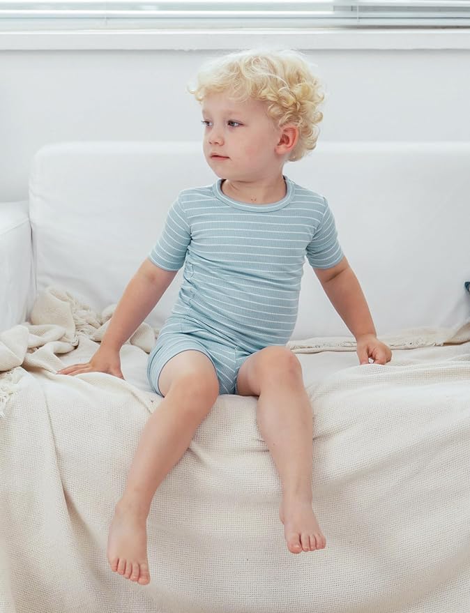 AVAUMA Stripe Pattern Baby Boys Girls Pajama Set Kids Toddler Snug fit Ribbed - Image 3