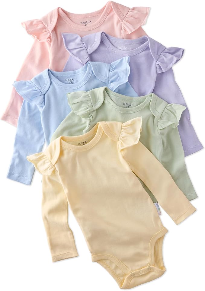 Butterblu Ashley 5-Pack Long Sleeve Ruffle Shoulder Bodysuits 100% Cotton | by Butterblu