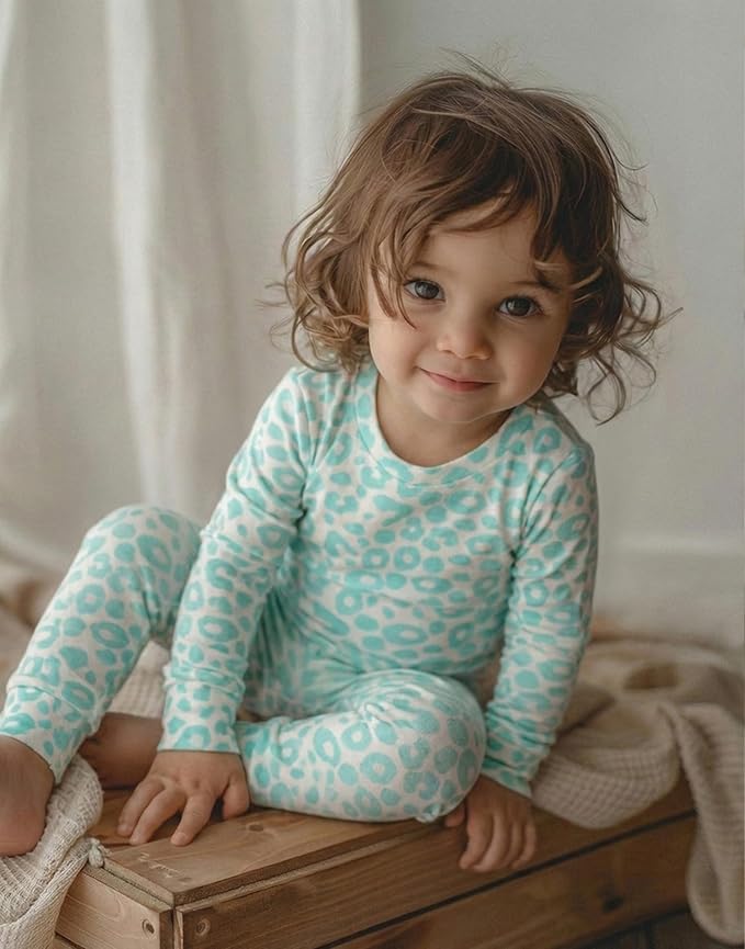 moimoln Cotton Modal Baby Toddler Pajamas Check Solid Leopard 6M-8Y - Image 2