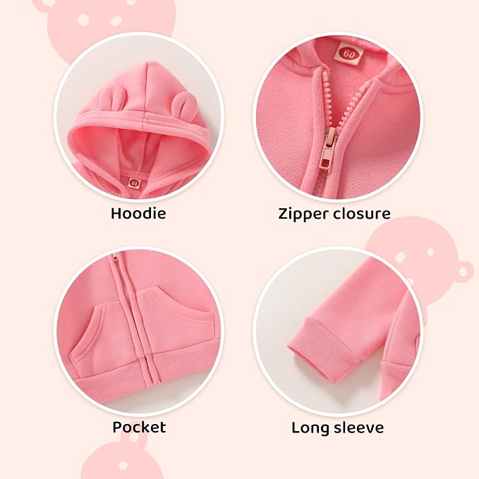 Happy Town Baby Clothes for Girls Boys Clothes Solid Color Zipper Hoodie and - Image 3