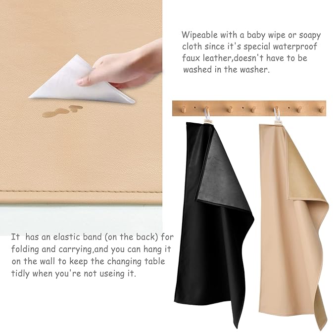 Owlowla Baby Diaper Changing Pad Portable Changing Mat Travel Changing Pad Liner for Baby and Small Toddler(Beige&Black)