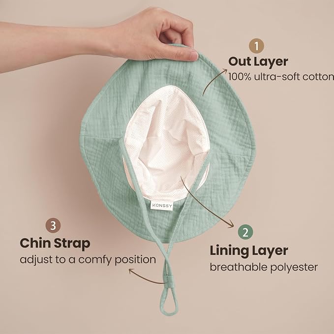 Konssy 2-Pack Muslin Baby Girl Sun Hats - Image 3